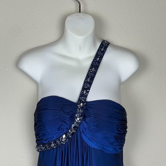 Cache Blue Ombre One Shoulder Maxi‎ Dress Sz 10 Beaded Sequin Rhinestone Glam - Picture 2 of 8
